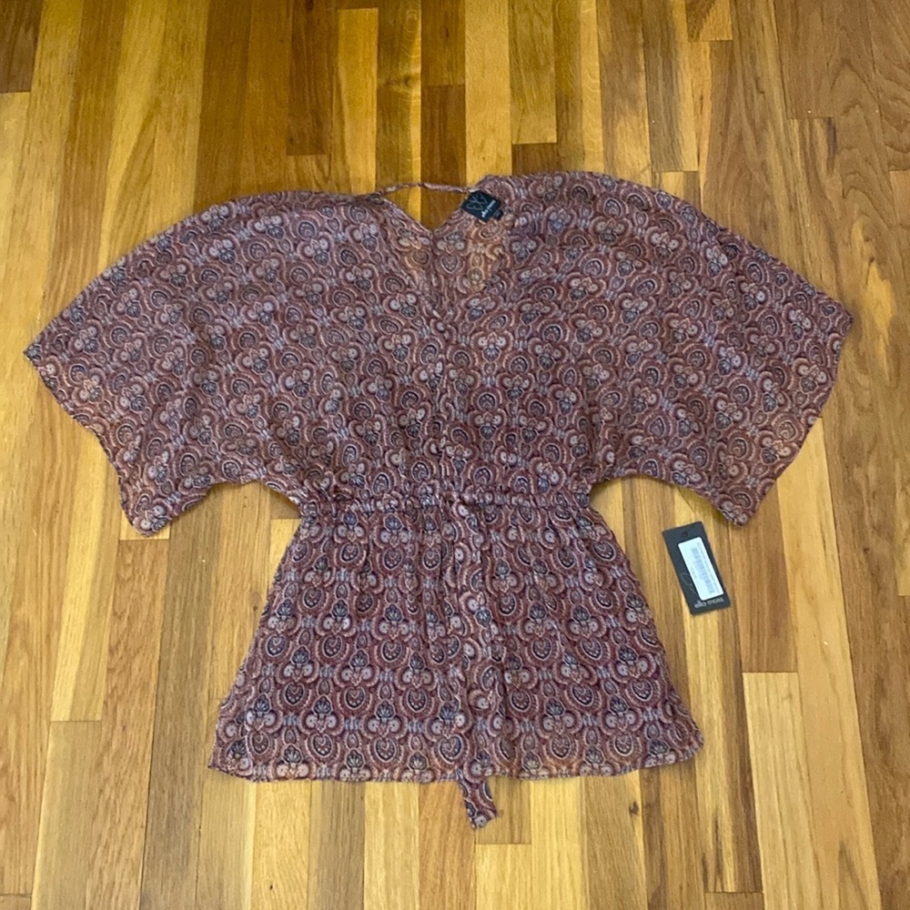 NWT Ella Moss Women’s Burgundy Printed V-Neck Blouse Size S
